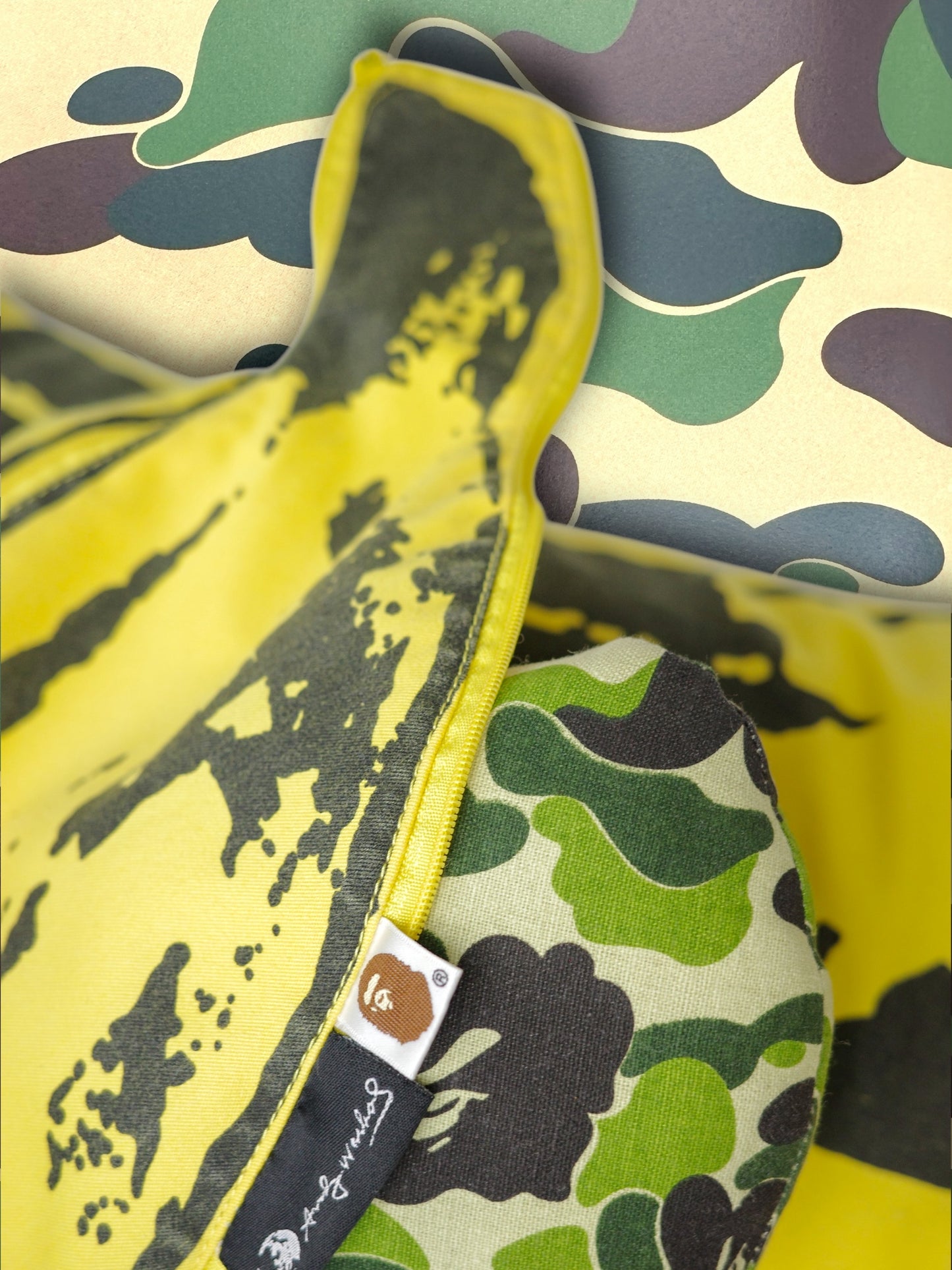 A Bathing Ape x Andy Warhol x Medicom Toy Banana ABC Camo Cushion